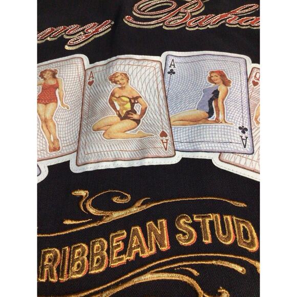 Tommy Bahama Shirt Mens Small Black Silk Caribbean Stud Poker Cards Pin Up Girls - Picture 4 of 12